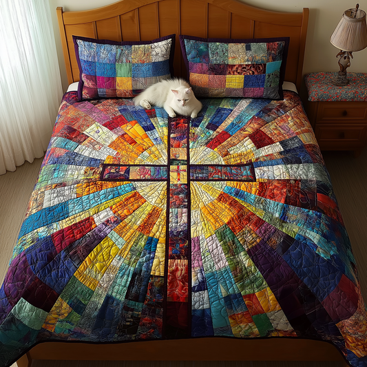 Glowing Cross 3-Piece Quilted Bedding Set NCU0TL1714