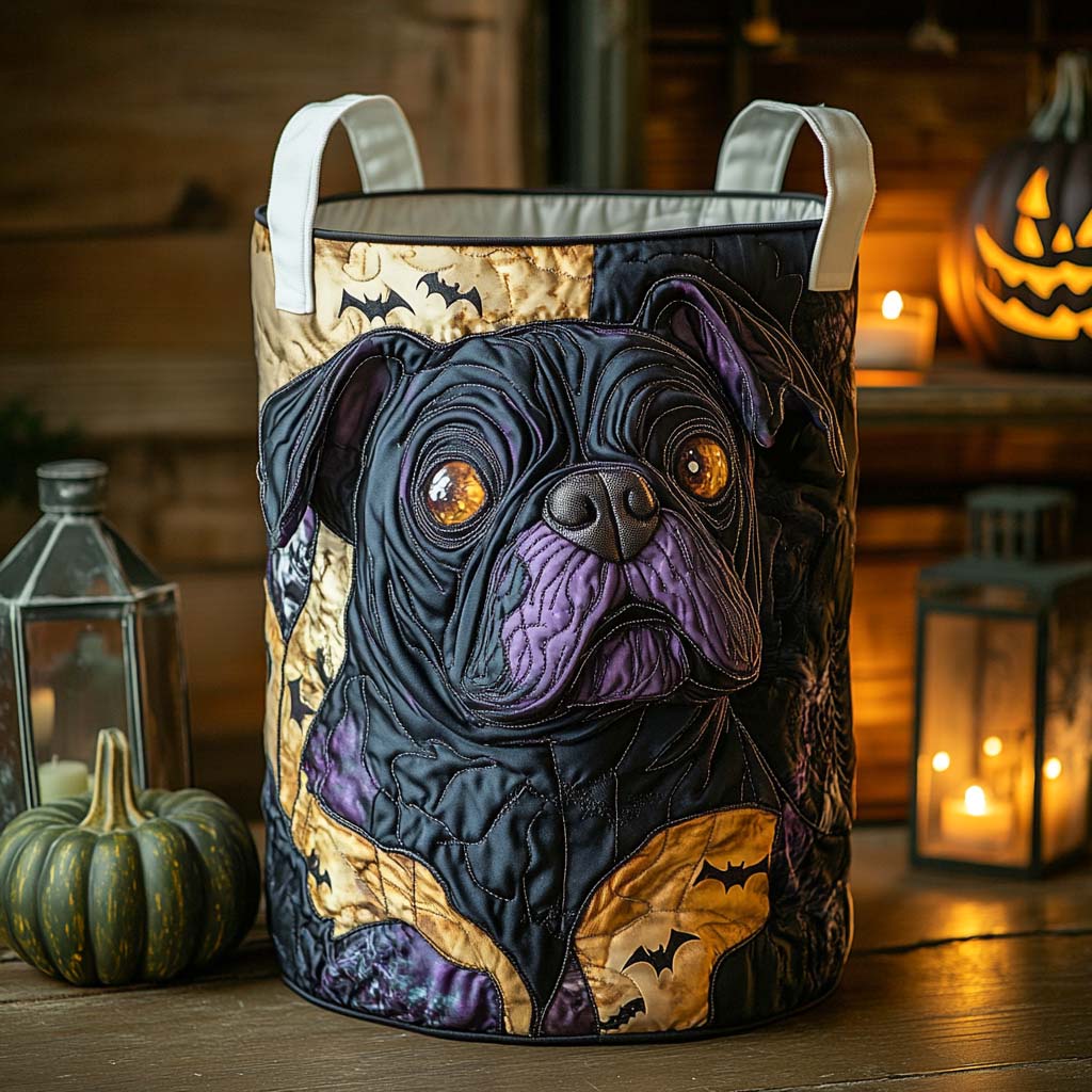 Glowing Bulldog Portrait Quilted Laundry Basket NCU0NXD320
