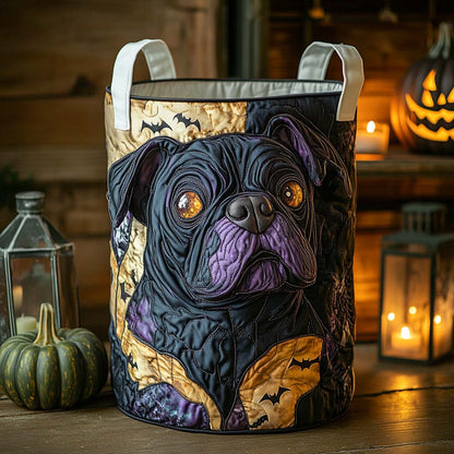 Glowing Bulldog Portrait Quilted Laundry Basket NCU0NXD320