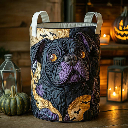 Glowing Bulldog Portrait Quilted Laundry Basket NCU0NXD320