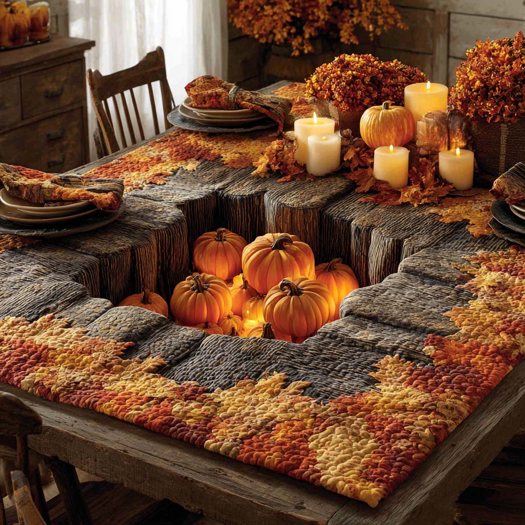 Glowing Harvest Pumpkins Quilted Table Topper NCU0NXD343