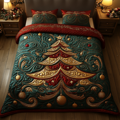 Glowing Holiday Spruce Quilted Bedding Set NCU0DV025