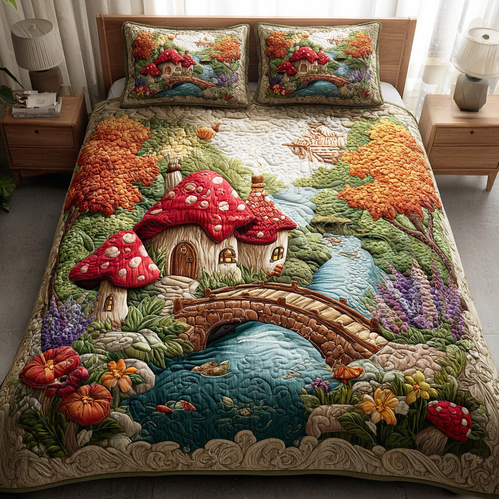 Glowing Mushroom Pathway 3-Piece Quilted Bedding Set NCU0NTD1125
