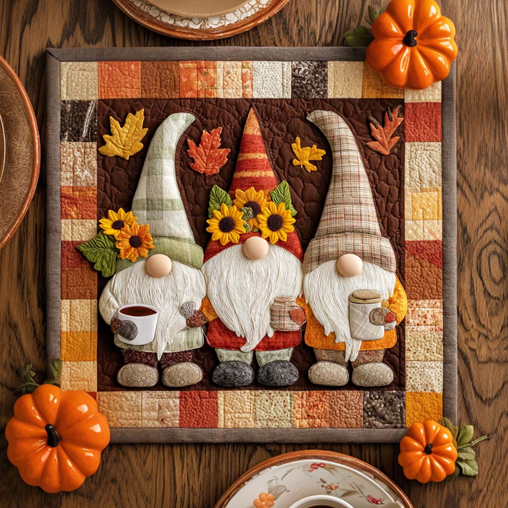 Gnome Autumn Bliss Quilted Table Topper NCU0NNT1249