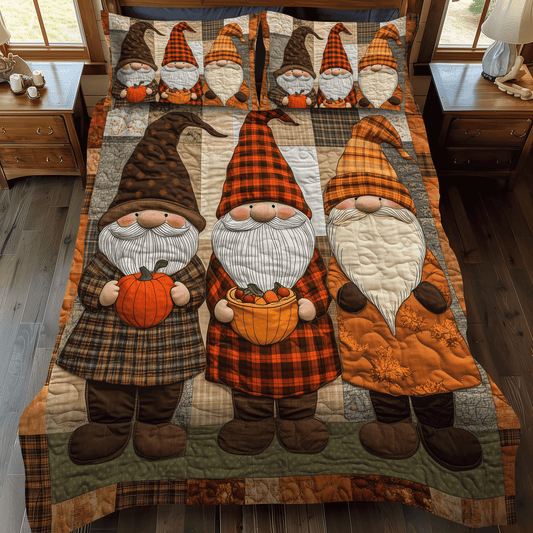 Gnome Fall Fest 3-Piece Quilted Bedding Set NCU0TH1882