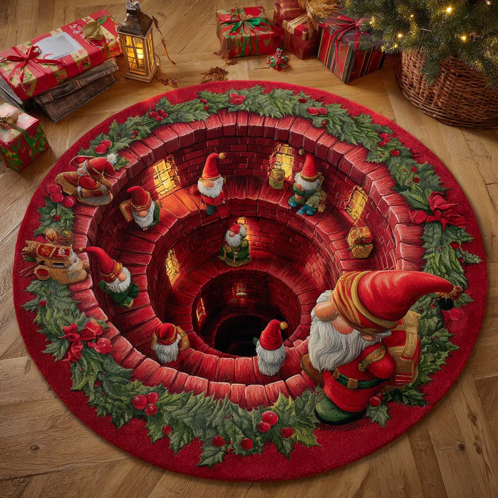 Gnome Stair Christmas Round Carpet NCU0XD1431