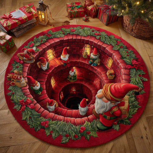 Gnome Stair Christmas Round Carpet NCU0XD1431