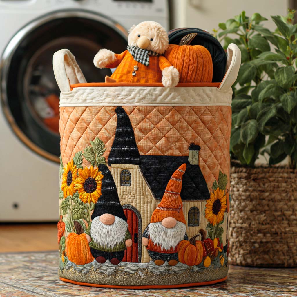 Gnome in Leaves Quilted Laundry Basket NCU0NNT1374