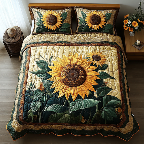 Golden Bloom Quilted Bedding Set NCU0DV086