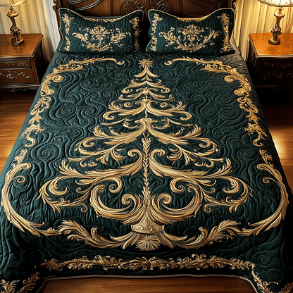 Golden Evergreen Elegance 3-Piece Quilted Bedding Set NCU0TH2185