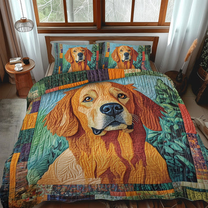 Golden Retriever in the Garden 3-Piece Quilted Bedding Set NCU0PT383