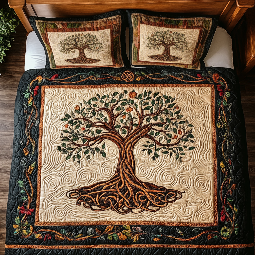 Golden Tree of Life 3-Piece Quilted Bedding Set NCU0TL2012