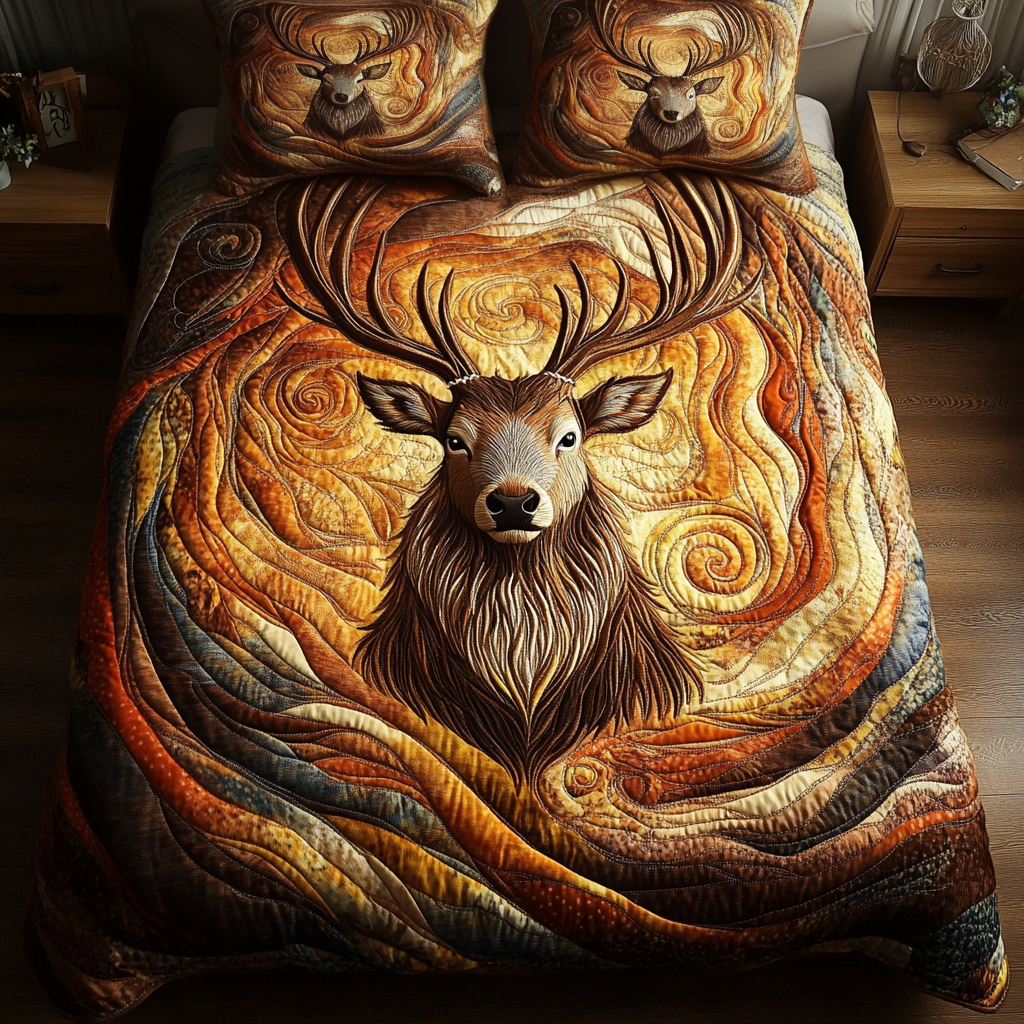 Golden Antlers 3-Piece Quilted Bedding Set NCU0NVH026