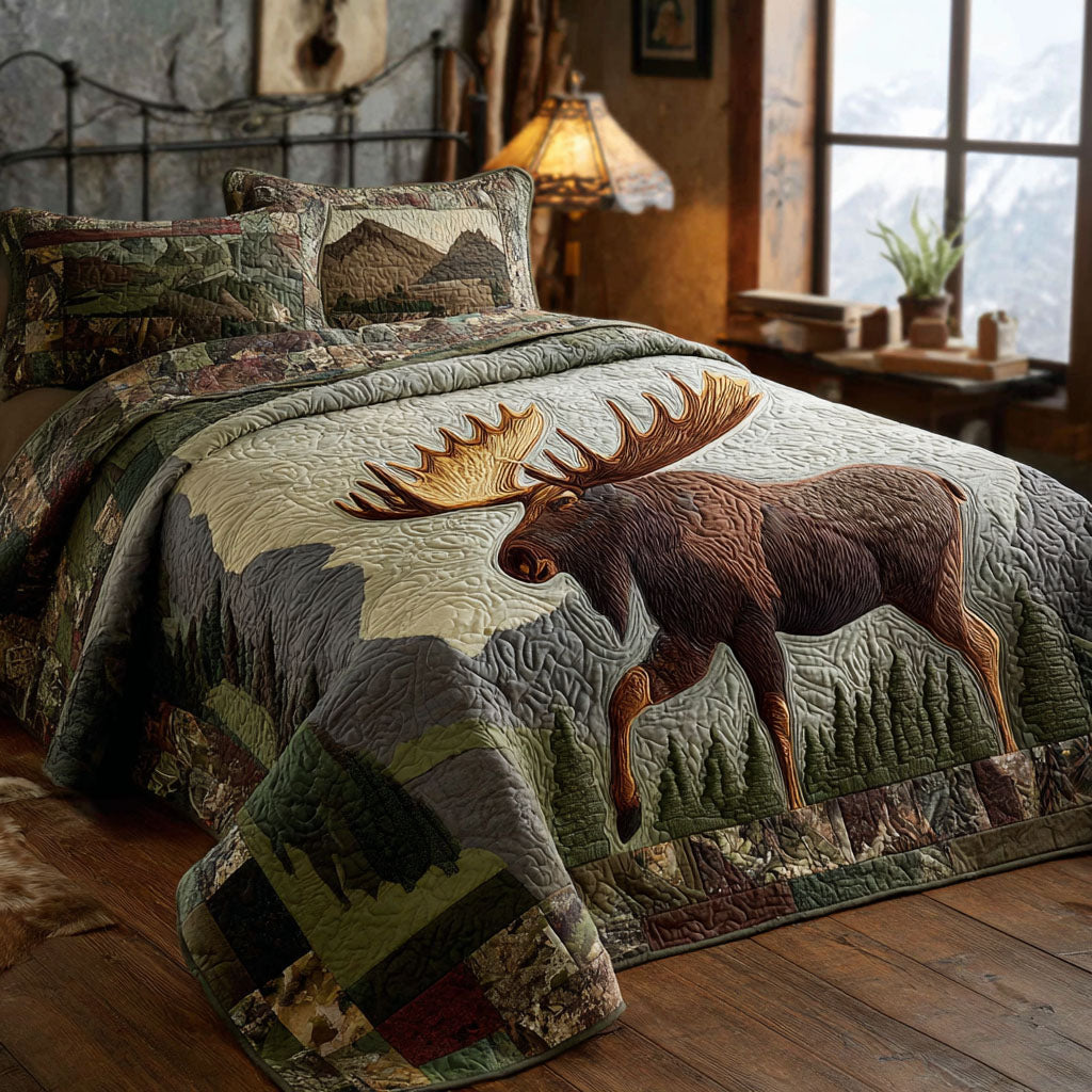 Golden Antlers 3-Piece Quilted Bedding Set NCU0PTT1672