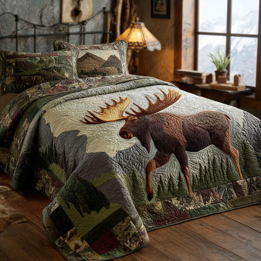 Golden Antlers 3-Piece Quilted Bedding Set NCU0PTT1672