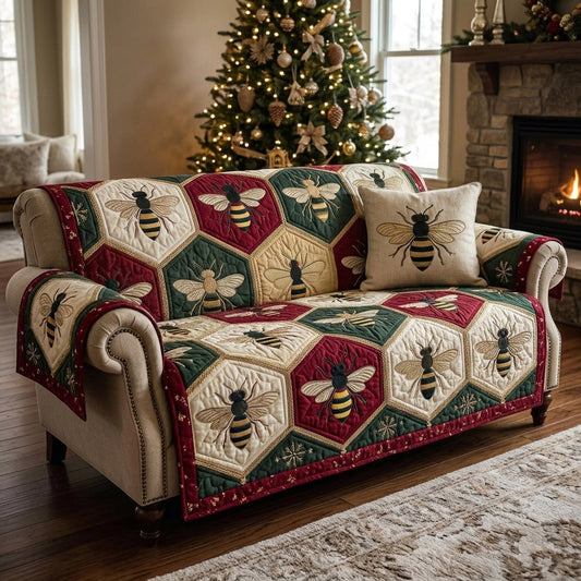 Golden Bee Haven Quilted Sofa Cover NCU0HNH1169