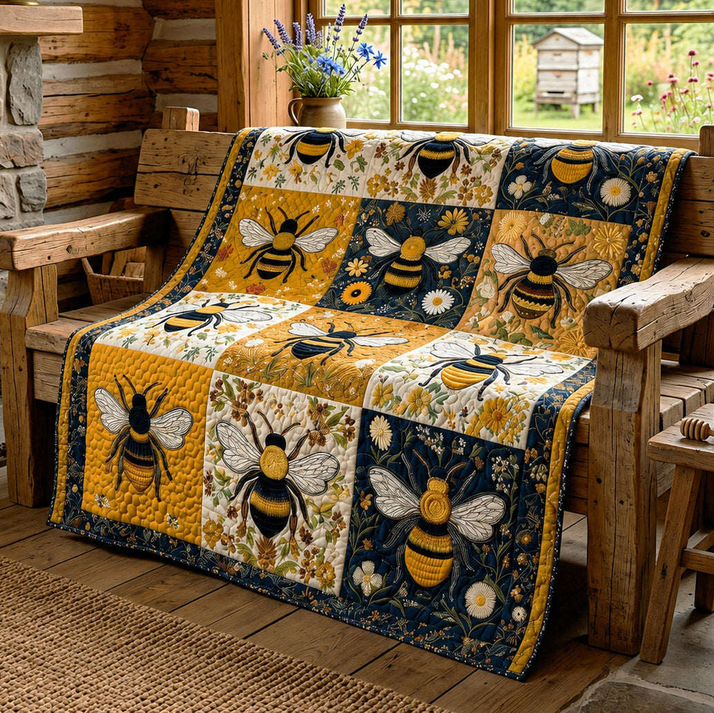 Golden Bee Mosaic Quilted Blanket NCU0HNH1177