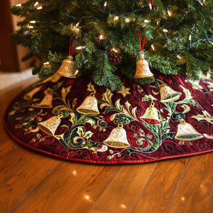 Golden Bell Christmas Quilted Tree Skirt NCU0DDK1745