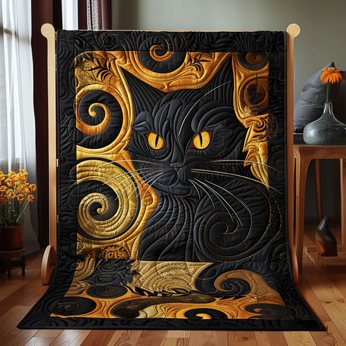 Golden Black Cat Quilted Blanket NCU0PD250