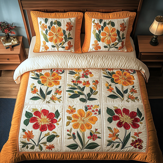 Golden Bloom 3-Piece Quilted Bedding Set NCU0DDK462