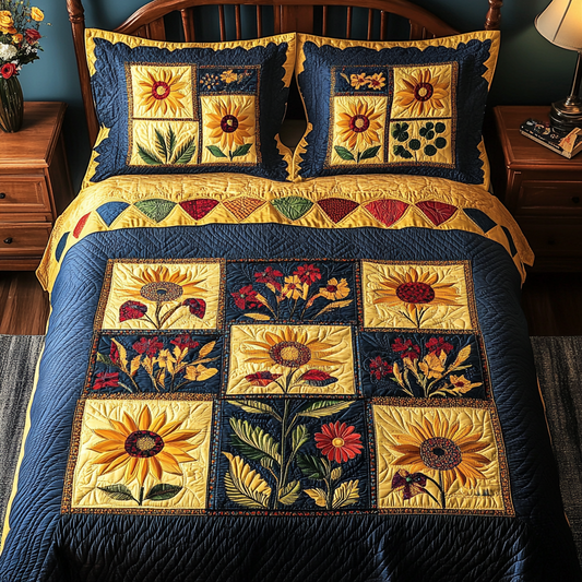 Golden Bloom 3-Piece Quilted Bedding Set NCU0DDK477