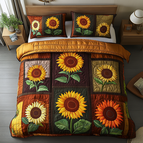 Golden Bloom 3-Piece Quilted Bedding Set NCU0DDK493