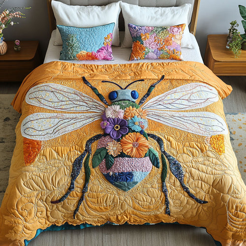 Golden Bloom 3-Piece Quilted Bedding Set NCU0NNT327