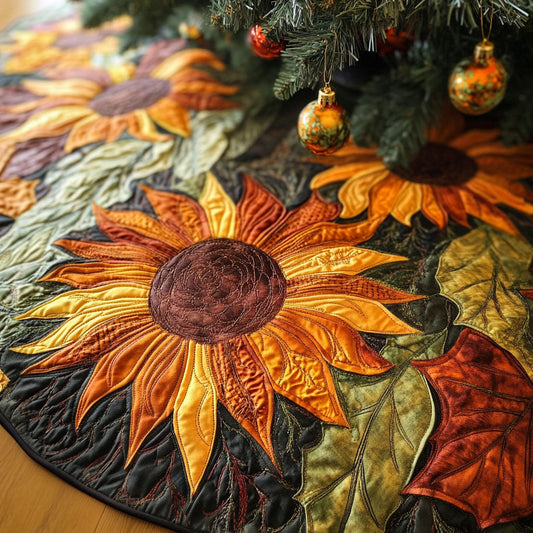 Golden Bloom Bliss Quilted Christmas Tree Skirt NCU0PTT073