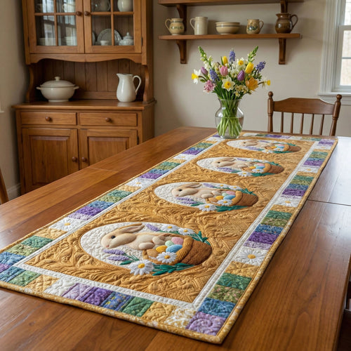 Golden Bunny Medallion Quilted Table Runner NCU0NNT3008