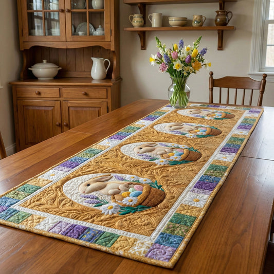 Golden Bunny Medallion Quilted Table Runner NCU0NNT3008