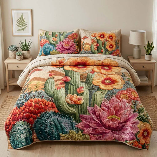 Golden Cactus 3-Piece Quilted Bedding Set NCU0DQQ0785