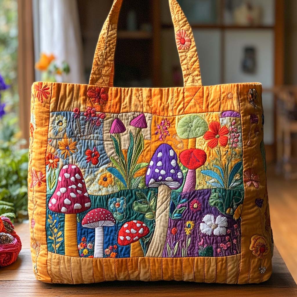 Golden Cap Mushroom Quilted Tote Bag NCU0NXD1176