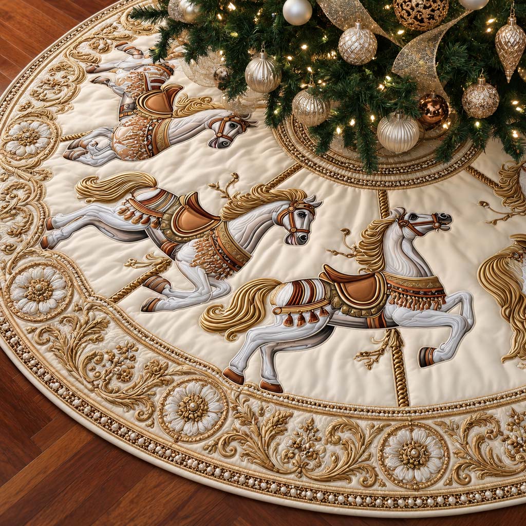 Golden Carousel Christmas Quilted Tree Skirt NCU0HNH1281