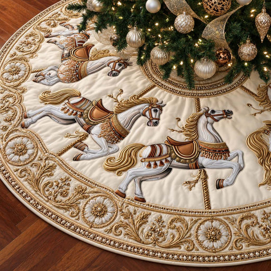 Golden Carousel Christmas Quilted Tree Skirt NCU0HNH1281