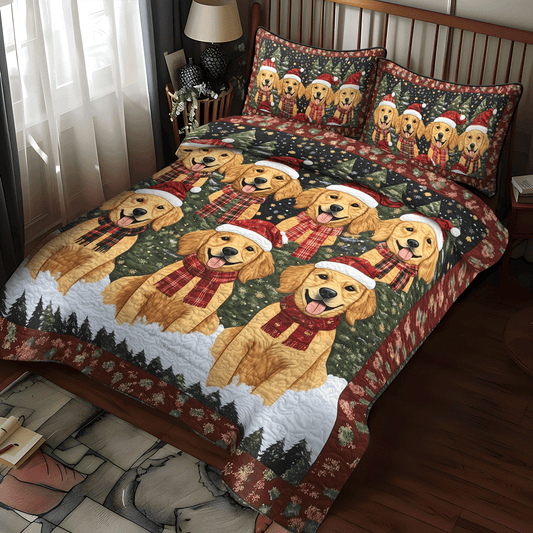 Golden Christmas 3-Piece Quilted Bedding Set NCU0TH1636