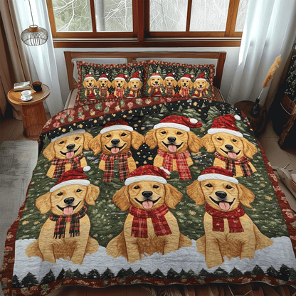 Golden Christmas 3-Piece Quilted Bedding Set NCU0TH1636