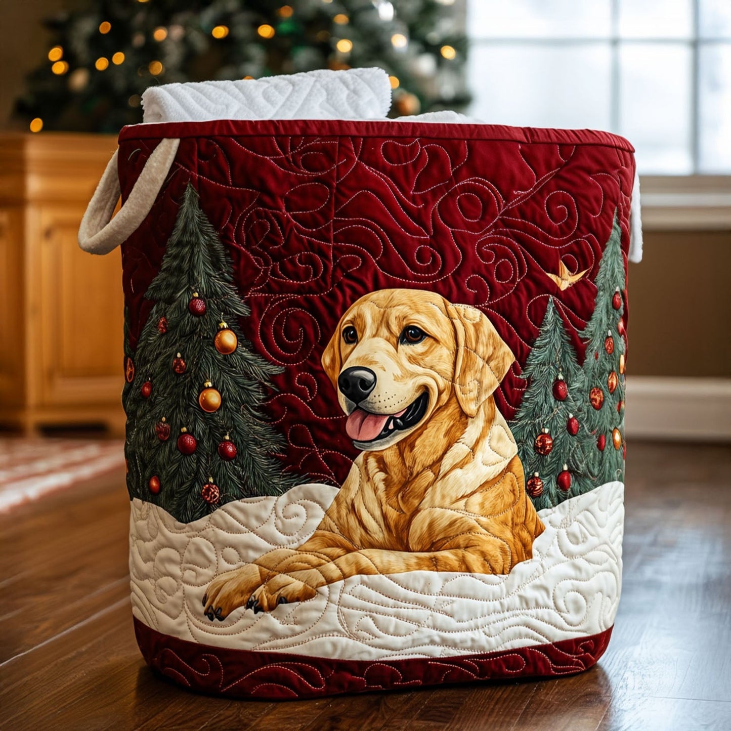 Golden Christmas Glow Quilted Laundry Basket NCU0PTT1442