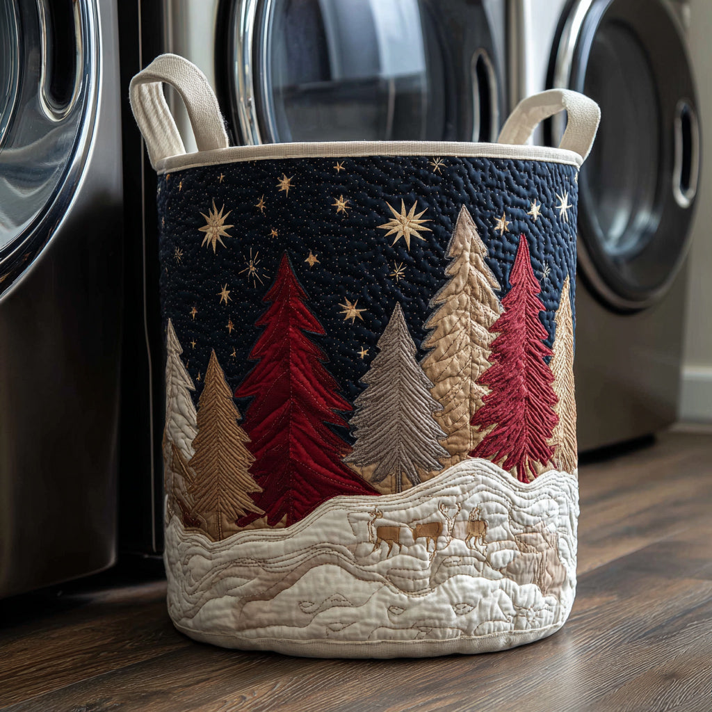 Golden Christmas Tree Quilted Laundry Basket NCU0HNH484