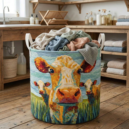 Golden Cow Field Quilted Laundry Basket NCU0NNT3052