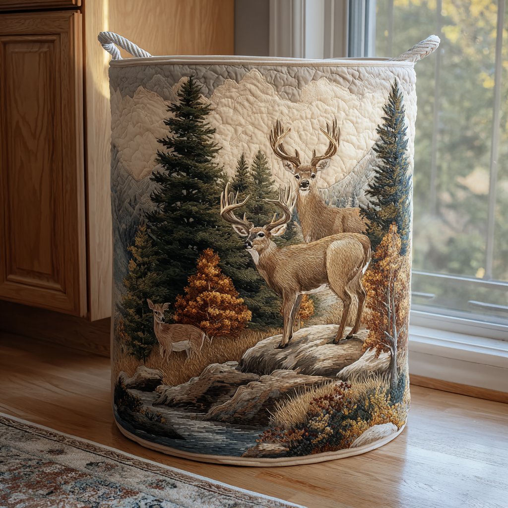 Golden Deer Quilted Laundry Basket NCU0DDK1558