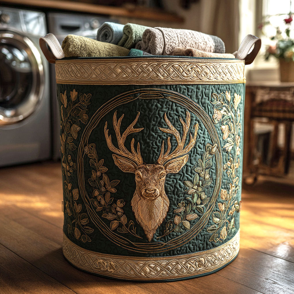 Golden Deer Realm Quilted Laundry Basket NCU0NTV494