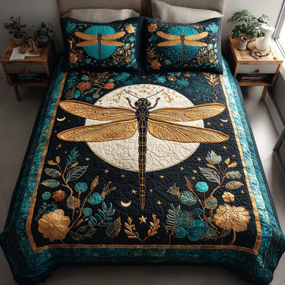 Golden Dragonfly 3-Piece Quilted Bedding Set NCU0HNH303