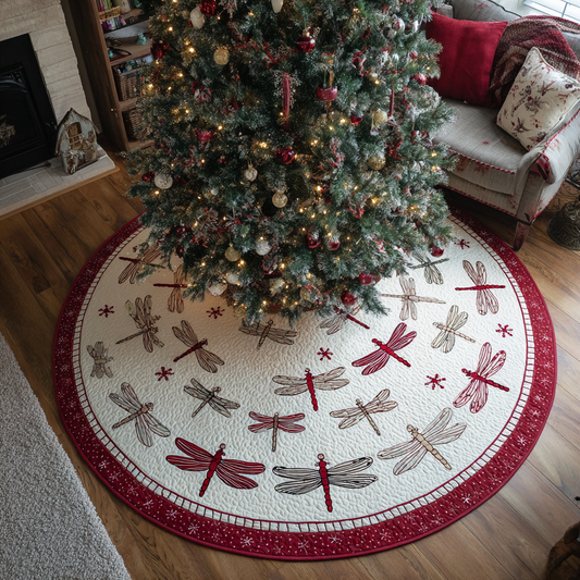 Golden Dragonfly Christmas Quilted Tree Skirt NCU0DDK1574