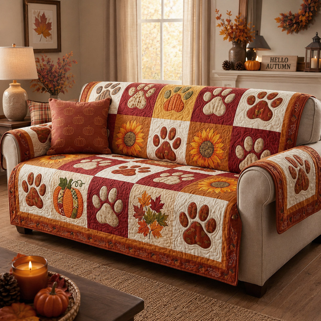 Golden Flannel Forest Quilted Sofa Cover NCU0HNH1206