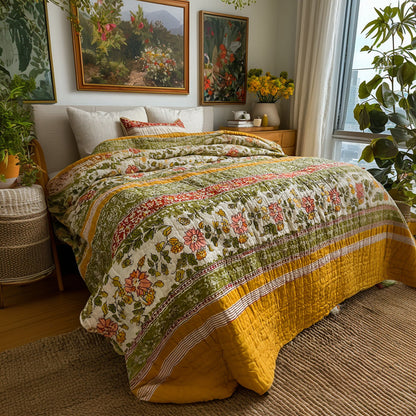 Golden Folk Garden Quilted Blanket NCU0LDH677