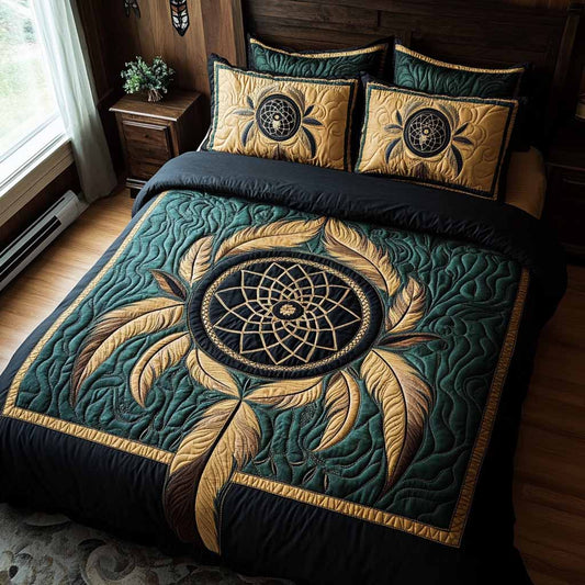 Golden Forest Emblem 3-Piece Quilted Bedding Set NCU0NXD1611