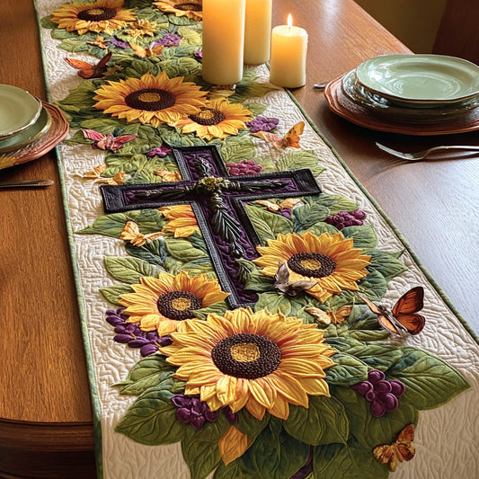 Golden Grace Cross Quilted Table Runner NCU0NTD753