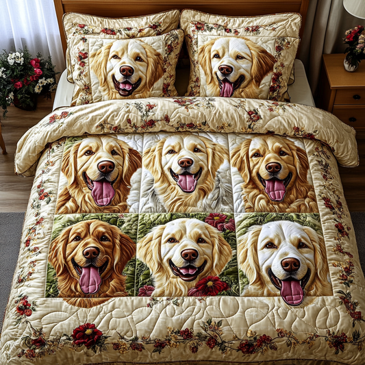 Golden Grid 3-Piece Quilted Bedding Set NCU0NVH831