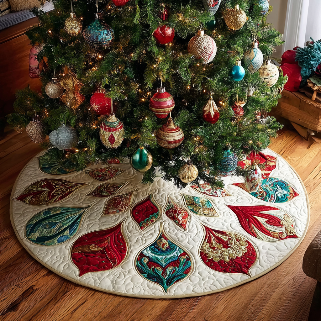 Golden Harmony Christmas Quilted Tree Skirt NCU0DDK1742