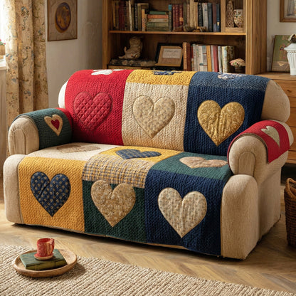 Golden Hearts Quilted Sofa Cover NCU0LDH639